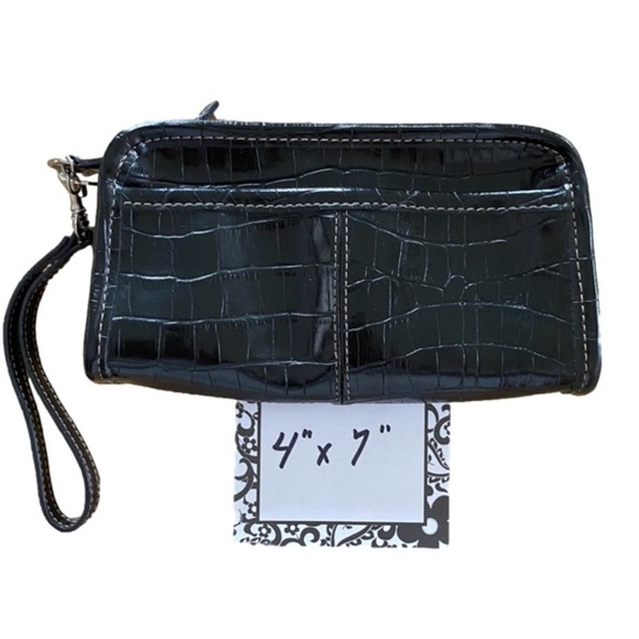 NINE WEST Faux Crocodile Patent Leather Shoulder Bag w/Matching Wristlet, Black - Picture 14 of 16